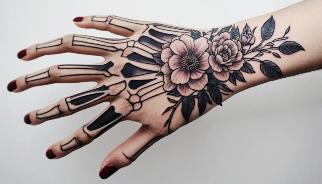 Floral Skeleton Hand Tattoo