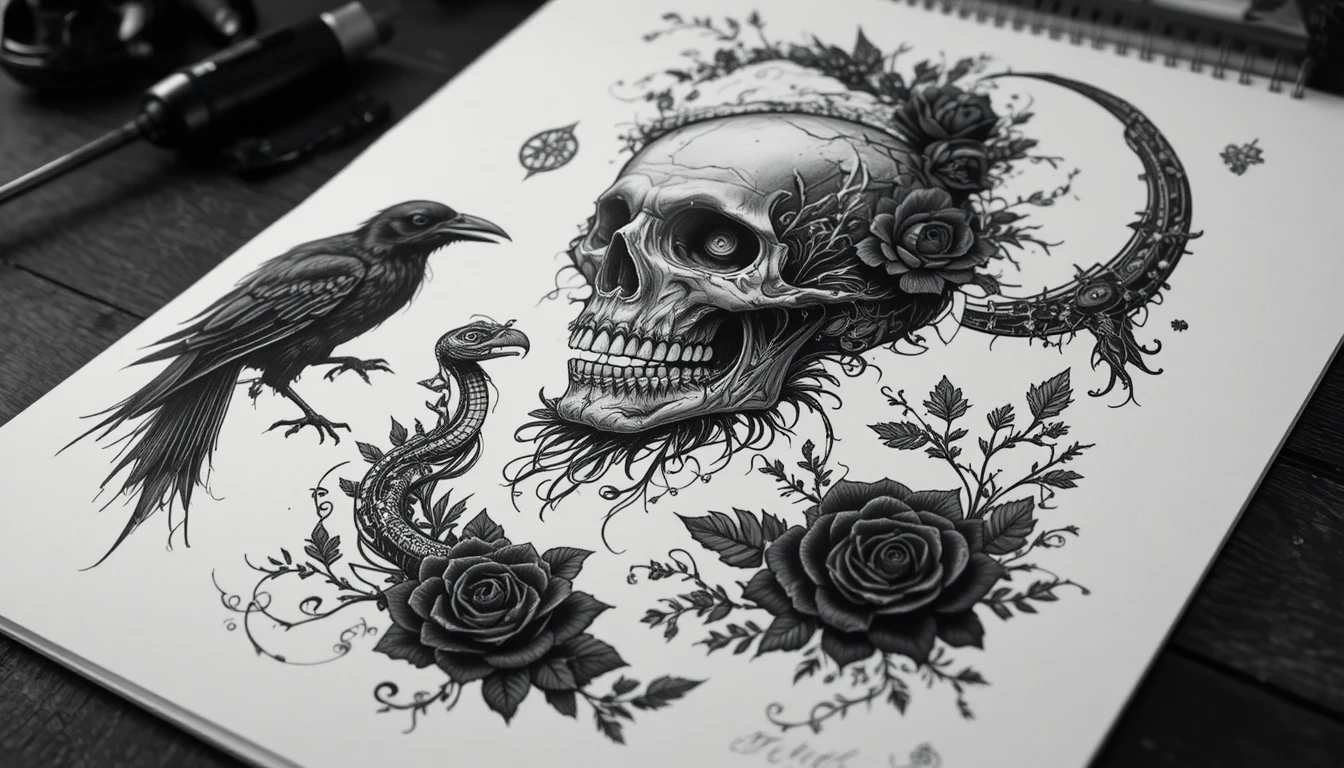 Dark tattoo ideas featuring gothic and blackwork designs
