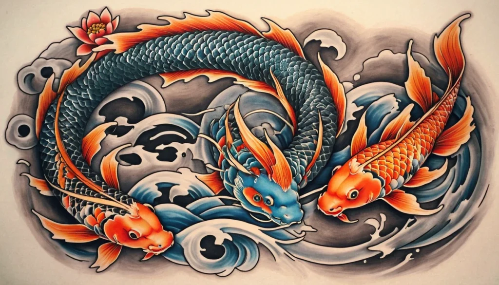 Dragon and Koi Fish Tattoo
